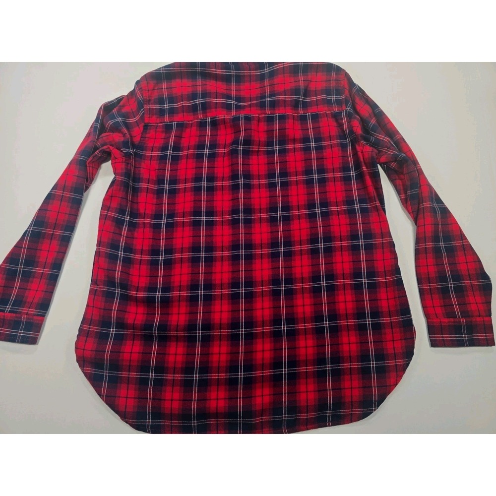 Jach's Girlfriend Cozy Flannel Shirt Red Plaid Long Sleeve Sz L Hand Pockets - Picture 7 of 8